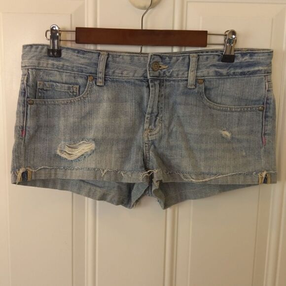 Pink Victoria's secret denim distressed booty shorts with cuffs - Picture 1 of 12